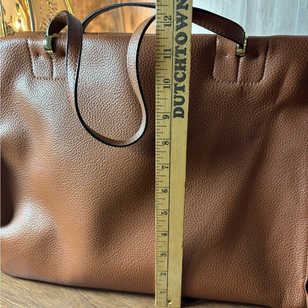 Steve Madden Tan Pebbled Faux Leather Large Satchel Tote with Gold Zippers Trave